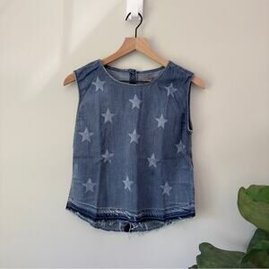DL1961 Leah Top Sleeveless Top in Indigo Star Button Down Back Chambray Denim L
